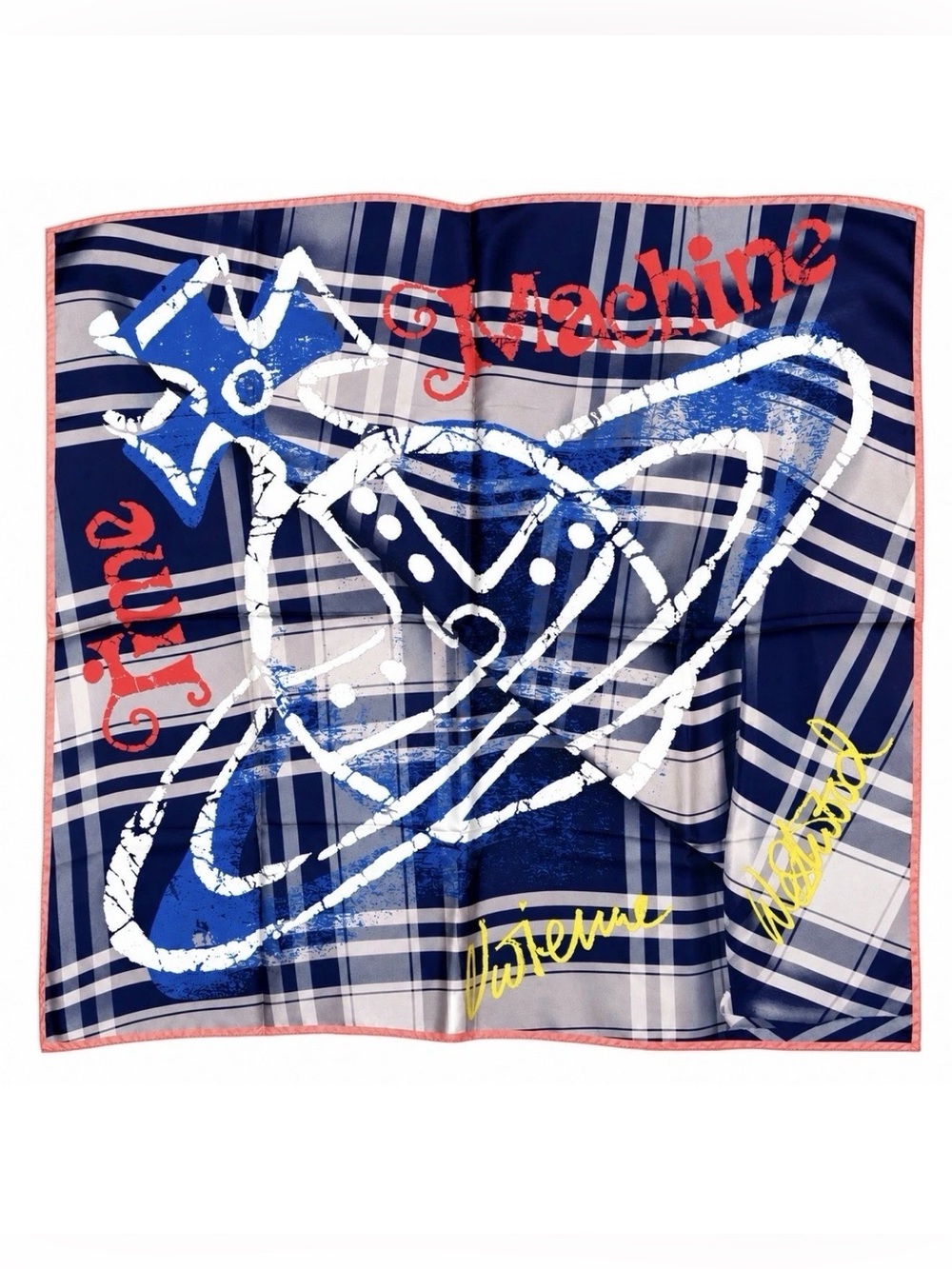 New Vivienne Westwood Time Machine Orb Silk Scarf Tartan Plaid Print Large 34x34